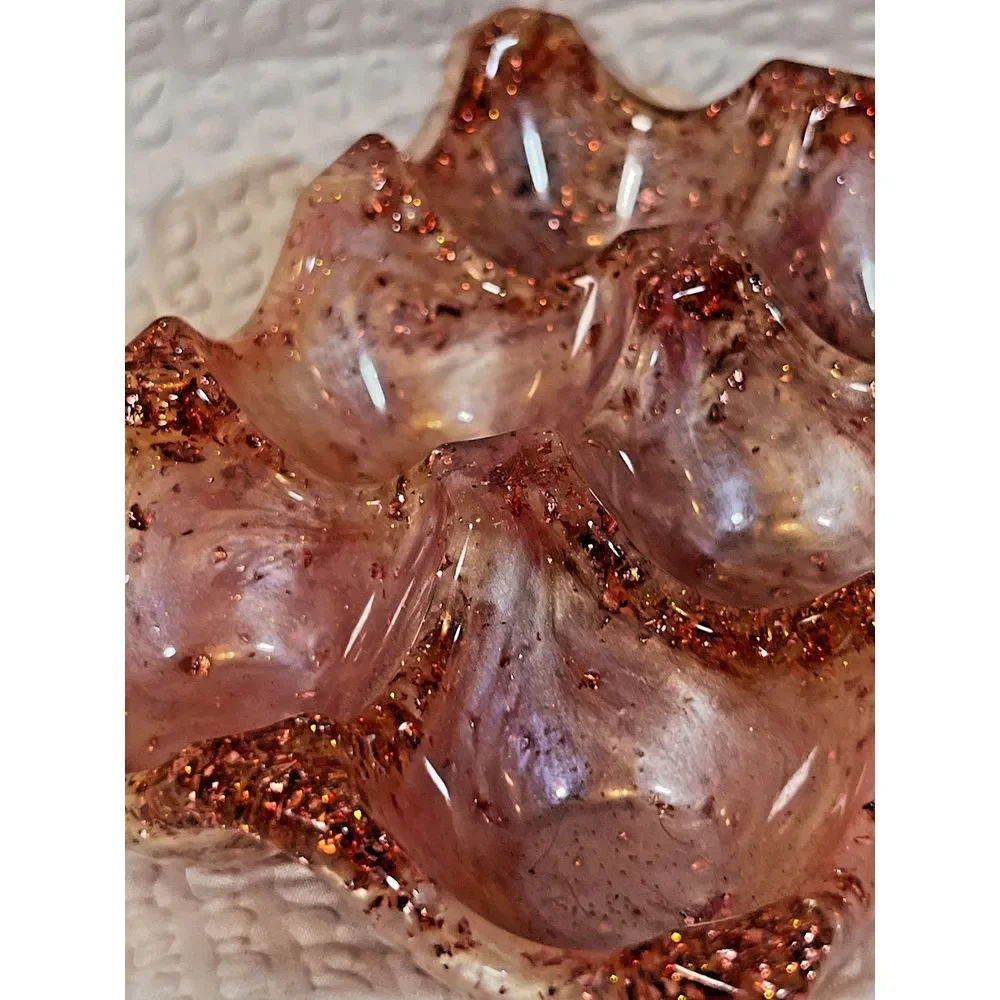 Rose Gold Glitter Pink Resin‎ Egg Crate Whimsy Cottagecore Jewelry Tray 6 Slot